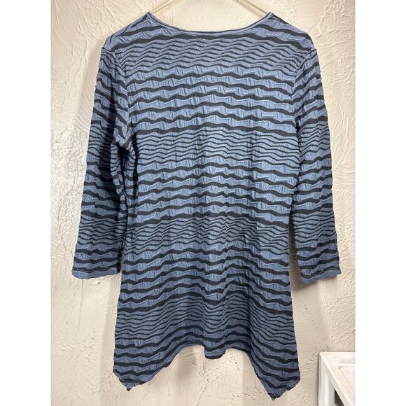 TIANELLO Womens Gray Black Pullover Asymmetric Striped Tunic Blouse Size Large - Picture 2 of 4